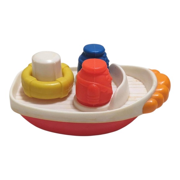 Vintage Sanitoy Inc. Plastic Boat Bath Toy Figures Life Preserver Hong‎ Kong - Picture 4 of 7